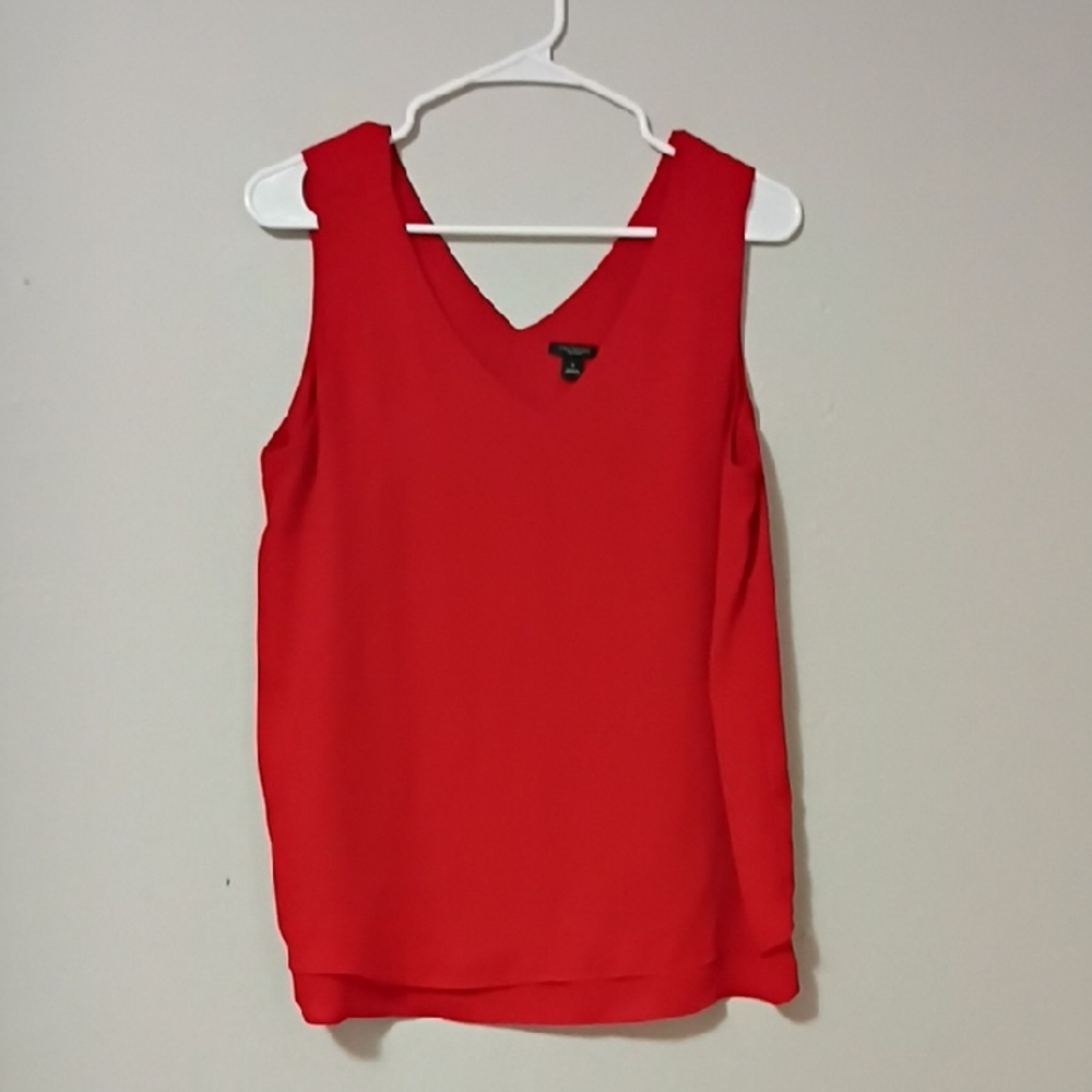 Ann Taylor Factory Red Sleeveless V-Neck Tank Top
